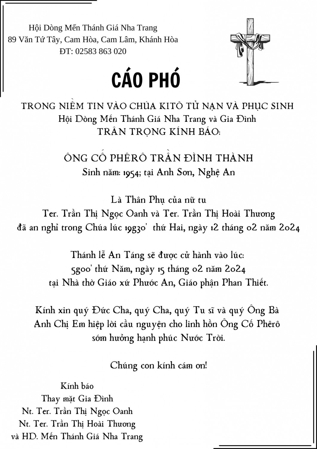 Cáo Phó Ba Ngọc Oanh