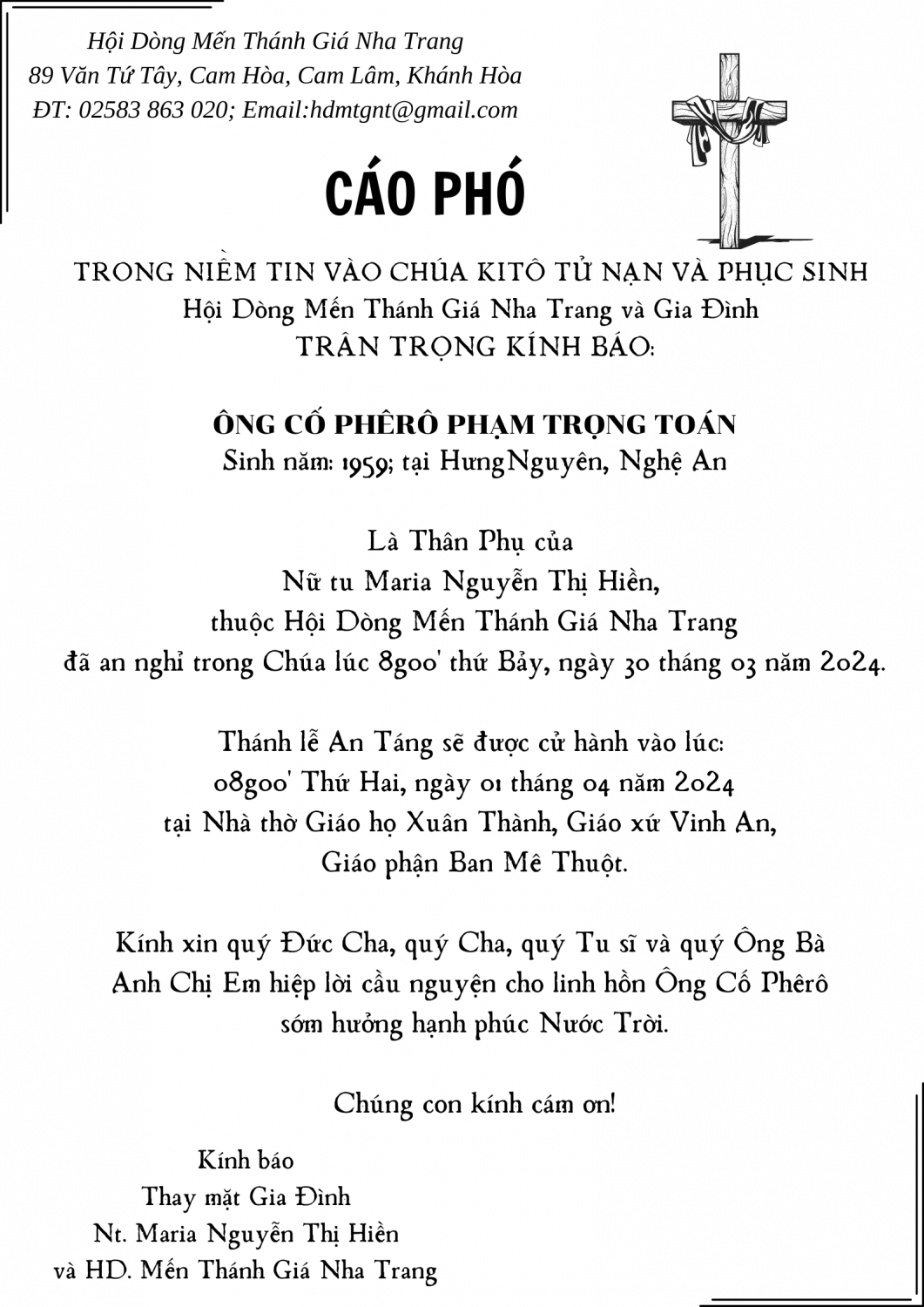 Cáo phó Ông Cố Phêrô