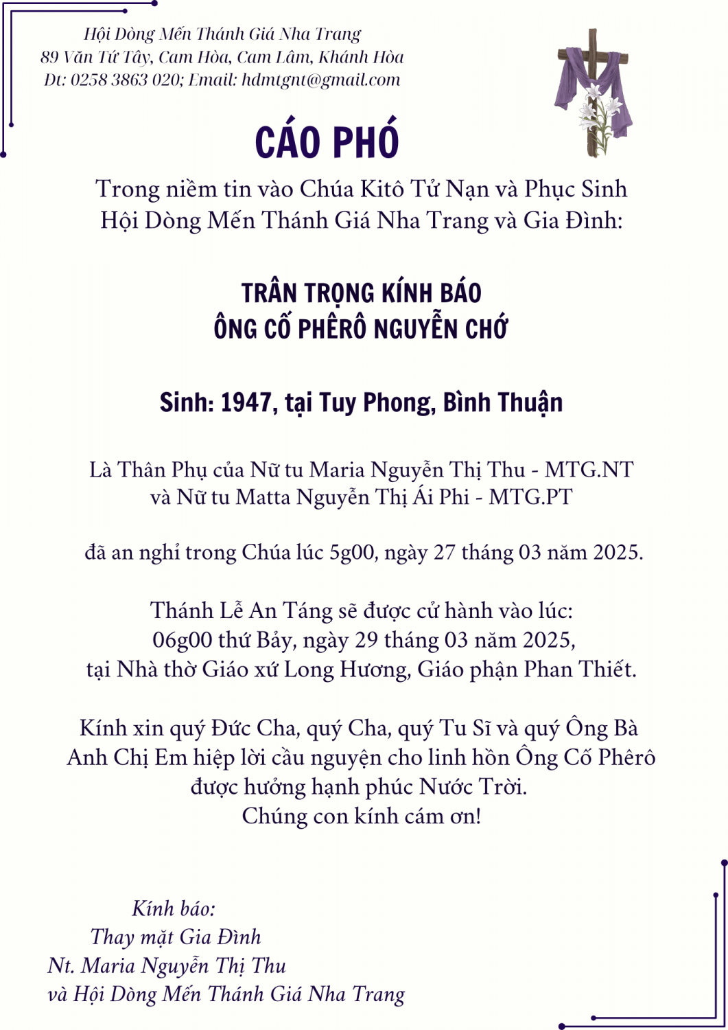 Cáo phó ba Thu 2014